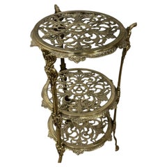Vintage Rococo Style Ornate Pierced Brass Three-Tier Display Stand