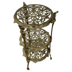 Vintage Rococo Style Ornate Pierced Brass Three-Tier Display Stand