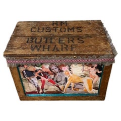 Decoupaged HM Customs Butlers Wharf Wooden Box with Pulp Pin-Up Collages