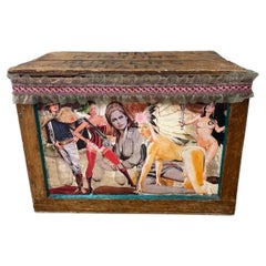 Decoupaged HM Customs Butlers Wharf Wooden Box with Pulp Pin-Up Collages