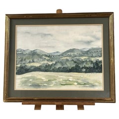 Carl Zimmerman, Rural Valley Landscape, Large Framed Watercolour, 1987
