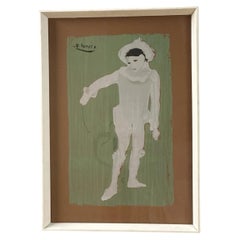 After Pablo Picasso, Mid Century Screenprint of Pierrot White Clown
