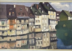 Edwina Burbidge - River Houses, France, Framed Oil on Canvas Painting
