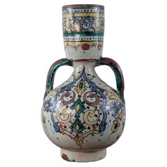 19th Century Moroccan Fez Polychrome Glazed Pottery Berrada Water Vessel, c 1830
