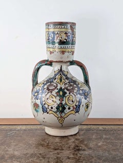 19th Century Moroccan Fez Polychrome Glazed Pottery Berrada Water Vessel, c 1830