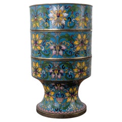 Chinese Late Qing Cloisonné Enamel Three-Tier Stacking Box with Lotus Decoration