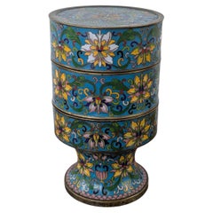 Chinese Late Qing Cloisonné Enamel Three-Tier Stacking Box with Lotus Decoration