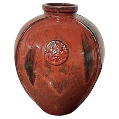 Chinese Sang de Boeuf Glazed Pottery Moon Flask Vase with Dragon Medallion