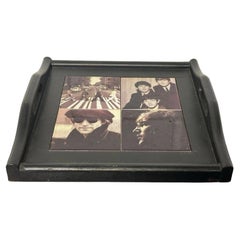 Vintage Black Painted Wooden Tray Inset with The Beatles Photographic Tiles