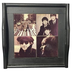 Vintage Black Painted Wooden Tray Inset with The Beatles Photographic Tiles