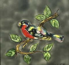 Pair of Vintage French Ardéco Vallauris Framed Glazed Ceramic Bird Tiles