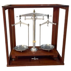 Large Antique L. Oertling Precision Balance Scales in Glazed Mahogany Case