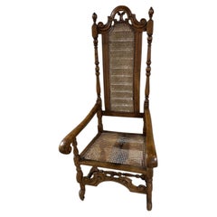 Late 19th-Century Antique Carolean Style Beech High-Back Caned Armchair