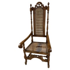 Late 19th-Century Antique Carolean Style Beech High-Back Caned Armchair
