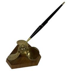 Parker Nautical Maritime Brass Propeller Desk Pen Set on Shaped Wood Plinth