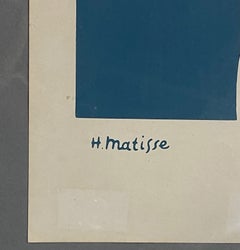Large Framed Offset Lithograph After Henri Matisse, Blue Abstract Cut-Out