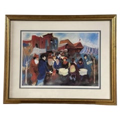 Zule Moskowitz Signed Limited Edition Café Scene Lithograph, Framed