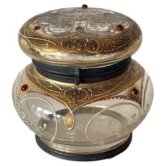 Antique Bohemian Gilded and Enamelled Glass Trinket Casket, Late 19th Century