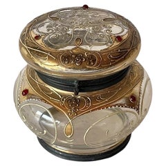 Antique Bohemian Gilded and Enamelled Glass Trinket Casket, Late 19th Century