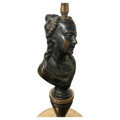 Antique Pair of Empire Style Patinated Bronze and Ormolu Figural Candlesticks