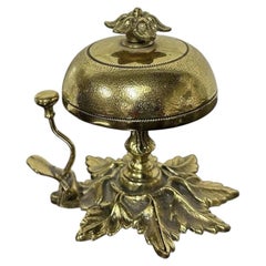 Antique French Cast Brass Table Call Bell with Acanthus Leaf Base