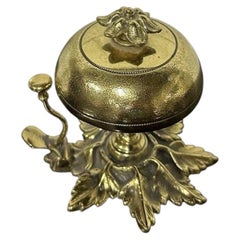 Antique French Cast Brass Table Call Bell with Acanthus Leaf Base