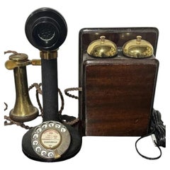 Antique GPO Candlestick Telephone and Stamped Wooden Bell Set No 1