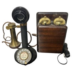 Antique GPO Candlestick Telephone and Stamped Wooden Bell Set No 1