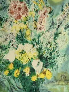 Marc Chagall Plate-Signed 'Bouquet' Lithograph in Gilt Frame