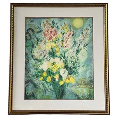 Marc Chagall Plate-Signed 'Bouquet' Lithograph in Gilt Frame