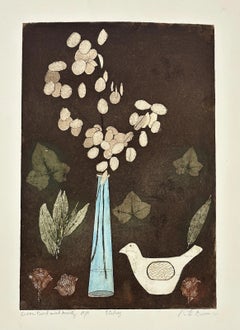 Rita Burns Signed Artist Proof Etching, 'Lisbon Bird With Honesty'
