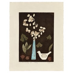 Rita Burns Signed Artist Proof Etching, 'Lisbon Bird With Honesty'