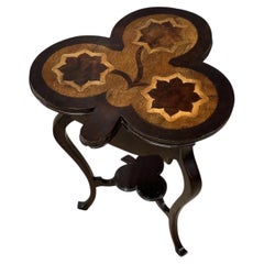 Antique Shamrock Shaped Inlaid Hardwood Occasional Table with Trefoil Undertier