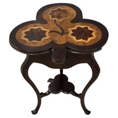 Antique Shamrock Shaped Inlaid Hardwood Occasional Table with Trefoil Undertier