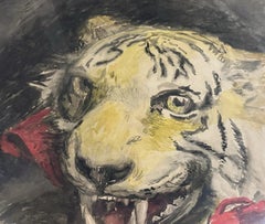 George Cochrane Kerr Antique Watercolour Painting of a Tiger Trophy Rug Mount