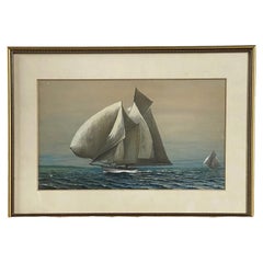 Antique British Yachting Seascape Watercolour, Signed G Sibbles, Framed