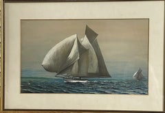Antique British Yachting Seascape Watercolour, Signed G Sibbles, Framed
