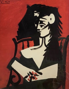 After Pablo Picasso Framed Lithographic Print of a Seated Woman