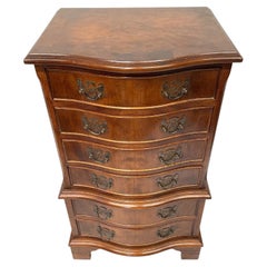 Antique Serpentine Yew Wood Chest on Chest of Drawers Bedside Lamp Stand