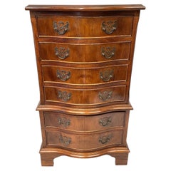 Antique Serpentine Yew Wood Chest on Chest of Drawers Bedside Lamp Stand