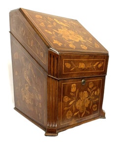 Antique Dutch Marquetry Inlaid Walnut Decanter Box with Fitted Glassware ca 1800