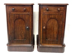 Antique Pair of Victorian Mahogany Bedside Cabinets with Arched Cupboards