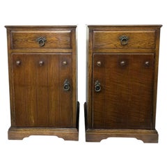 Antique Pair of Jacobean Revival Oak Bedside Cabinets and Pot Cupboards