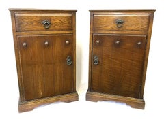 Antique Pair of Jacobean Revival Oak Bedside Cabinets and Pot Cupboards