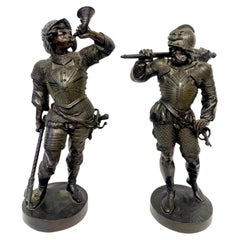 Antique Pair of Austrian Bronze Figures of Renaissance Soldiers Late 19th C