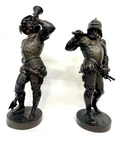 Antique Pair of Austrian Bronze Figures of Renaissance Soldiers Late 19th C