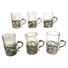 Set of Six Victorian Sterling Silver & Glass Shot Holders, London 1890 & 1894