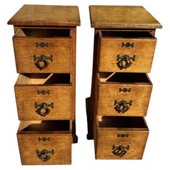 Antique Pair of Antique Ash Bedside Cabinets with Gothic Brass Handles