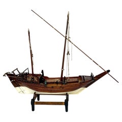 Large Antique Carved Wood Pond Yacht Model of a Dhow, 42.5 Inches Long