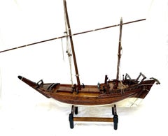 Large Antique Carved Wood Pond Yacht Model of a Dhow, 42.5 Inches Long